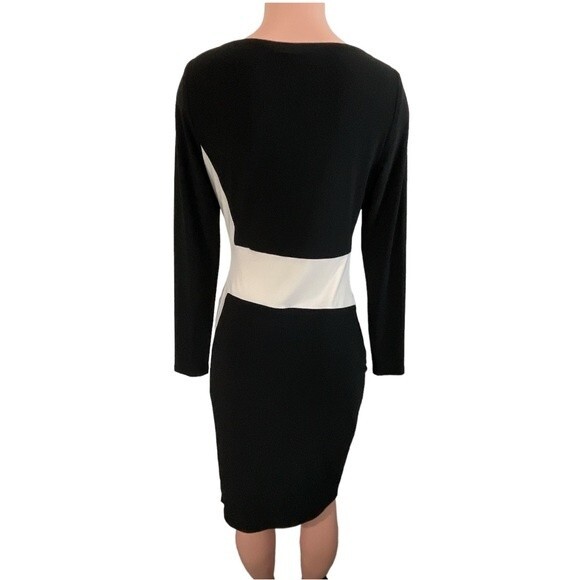 Lauren Ralph Lauren Black and Ivory Side Ruched Sheath Dress Size 10 - Picture 3 of 8